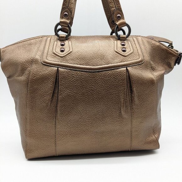 COACH  pebbled genuine leather metallic satchel shoulder bag purse - Copper - Picture 3 of 16